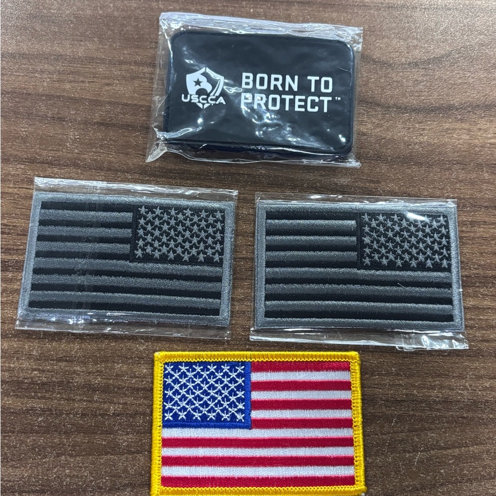 USA Flag Embroidered Patch, 3" x 2" Lot of 3 + 1 USCCA Born To Protect Patch New